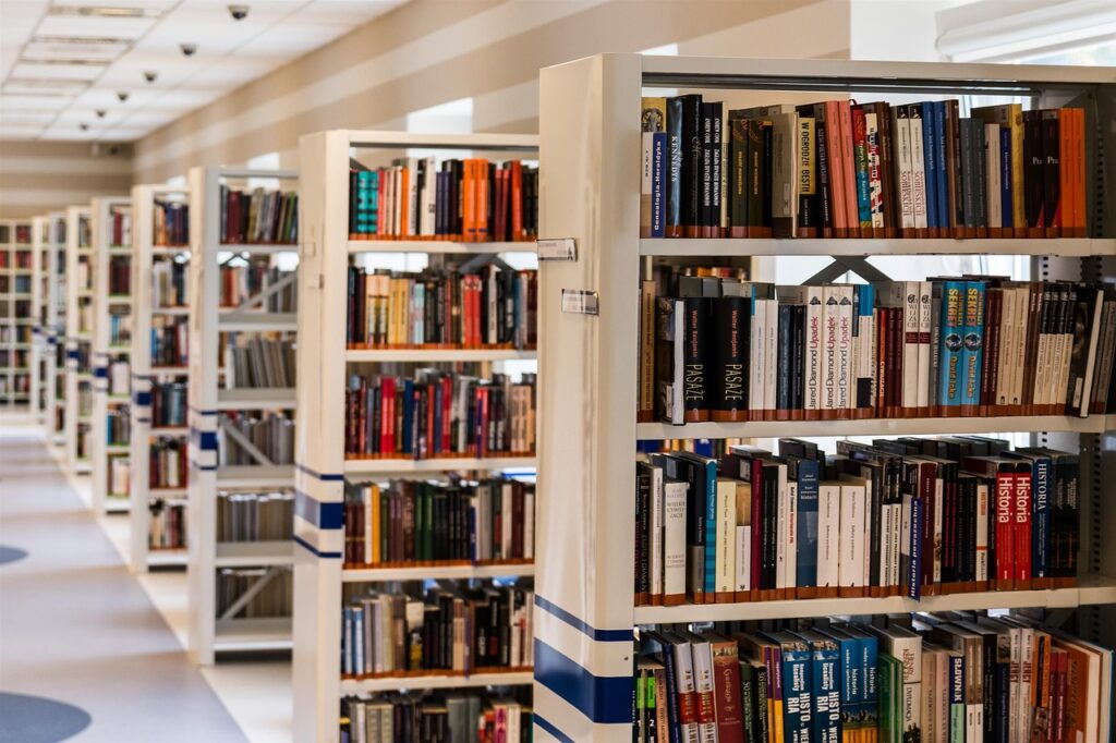 library, books, bookcases, bookshelves, aisle, read, reading, education, knowledge, bookworm, kielce, library, library, library, library, library, education